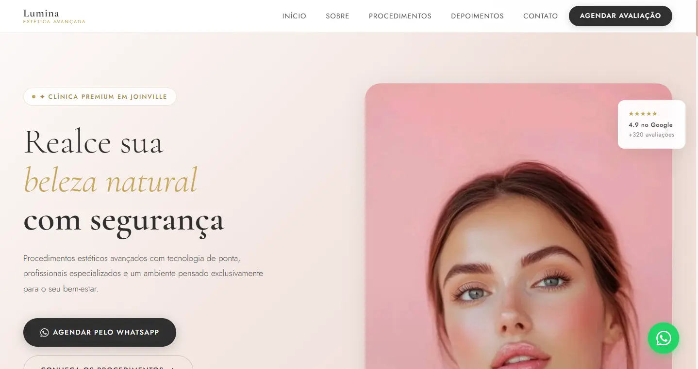 Lumina Estética Avançada – site criado por Antônio Neto